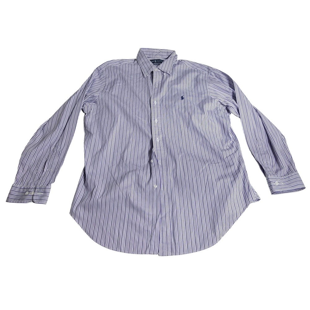 Ralph Lauren Mens Classic Fit Purple Striped Button Down Shirt 16.5 32/33 Cotton
